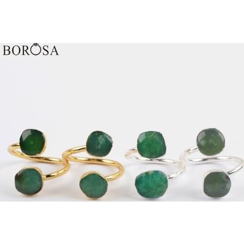 BOROSA Chrysoprases Rings, 5Pcs Gild Green Jades Women Ring Natural Chrysoprases Adjustable Rings Jewelry for Lady Gifts G1920