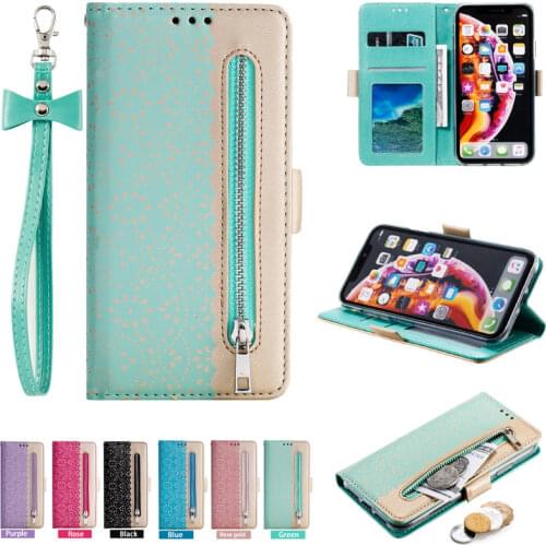 Flip Wallet Leather Cover For iPhone X XS Max XR 11 12 Pro Max 12 Mini 6 6S 7 8 Plus SE 2020 Lace Zipper Phone Etui