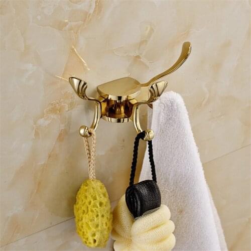 Robe Hooks 3 Hooks Bath Hardware Gold Rotating Wall Mounted Clothes Rack Cloth Hook Wall Hook Key Hanger Bathroom Accessories
