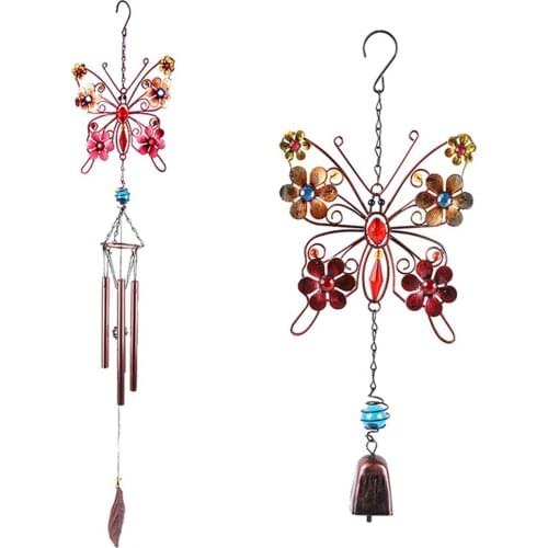 Metal Butterfly Wind Chime Tube Bell Art Craft Pendant Home Garden Ornament Ornaments Hanging Bedroom Decoration