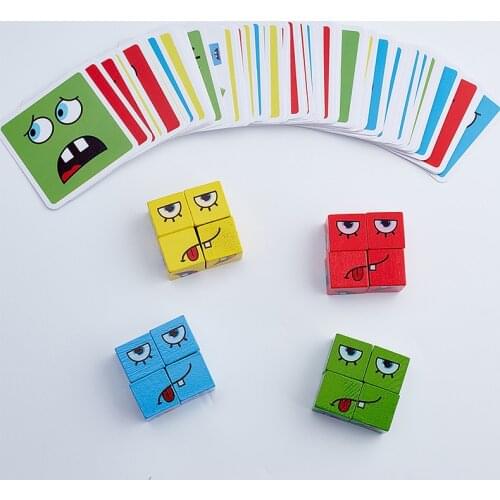 2021 Montessori Expression Puzzles Building Block Face Changing Thinking Training Wooden Childrens Early Education Cartoon Toys