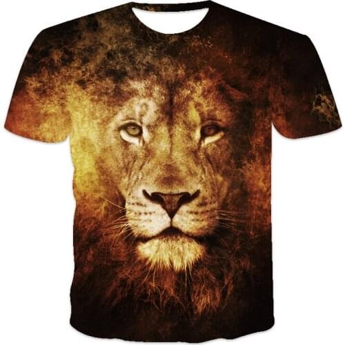 Summer best-selling new mens T-shirt loose clothes retro short-sleeved fashion animal lion O-neck mens T-shirt pattern print