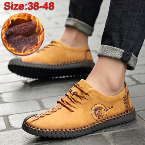 Winter men boots 2021 new fashion solid warm plush ankle boots men shoes lace-up winter casual shoes men sneakers leather boots