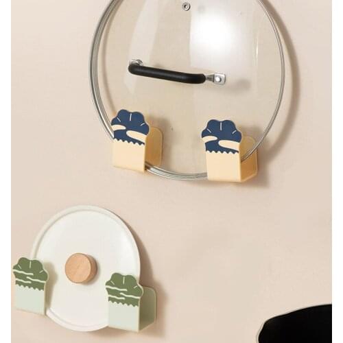 2pcs Pot Lid Holder Wall-Mounted Hanging for Pan Pot Cover Rack Kitchen Organizer Plastic Kitchen Cookware Cabinet Storage Rack
