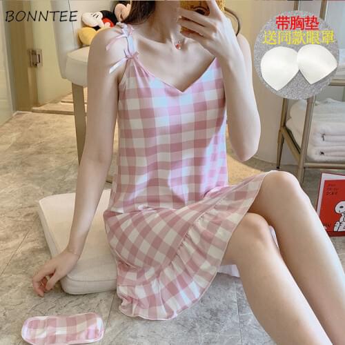 Nightgowns Women V-neck Sweet Girls Sexy Halter Home Wear Cute Ulzzang Cartoon Slim Elegant New Arrivel Summer Tops Female Chic