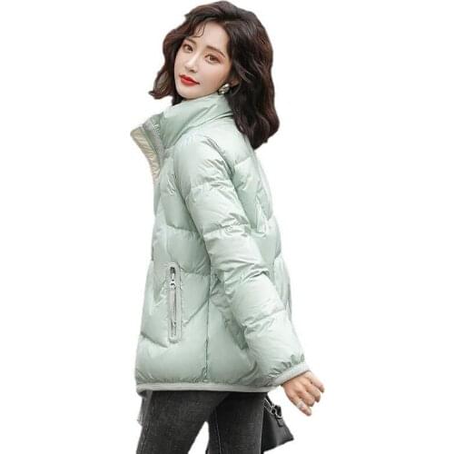 2021 New Winter Womens Coat Cotton-Padded Thicken Warm Loose Stand-up Collar Female Jacket Shiny Down Cotton Ladies Overwear