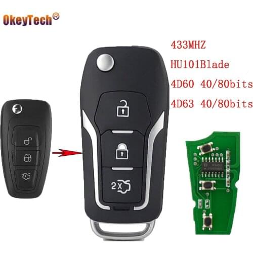 OkeyTech Modified Flip Fold Complete Remote Control Car Key For Ford Mondeo Focus Fiesta 4D60 40/80 bits 4D63 40/80bits 3 Button