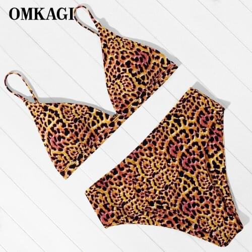OMKAGI 2021 Bikini Swimwear Swimsuit Women Printed Bathing Suit Bikini Set With Pad Female High Waist Beachwear Biquini