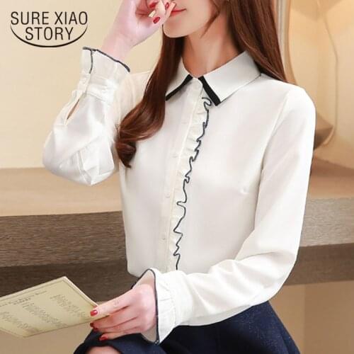 2020 Autumn Loose Long Sleeve Chiffon Blouse Women Solid Color Shirt Doll-Collar Women Shirts Base Shirt Chemisier Femme 10756