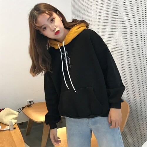 Merry Pretty Autumn Fashion black Hooded Sweatshirts Women Ins Casual Pullover Hoodies Letter Print Pocket Hoodie For Girl M-2XL