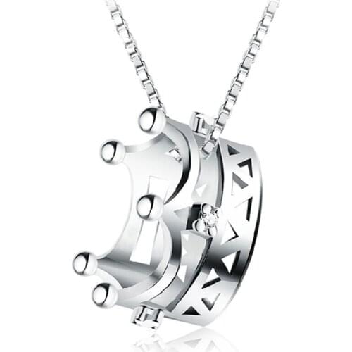 925 Sterling Silver Princess Crown Zircon Pendant Neckace For Women Gift 45cm Box Chain choker collares kolye