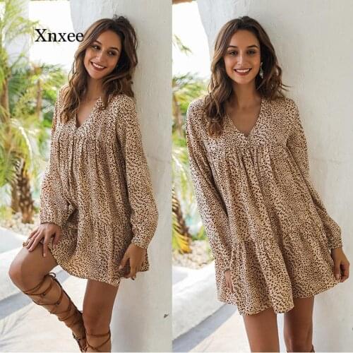 Sexy Leopard Print Dress Women Casual Autumn Winter V Neck Ruffles High Waist Mini Dress for Women New Fashion Clothing Tops