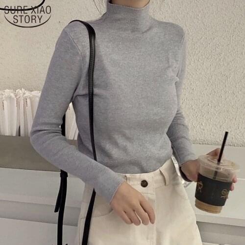 Spring and Summer Long Sleeve Knitted Pullover Women Solid Ribbed Chic Top Sweet Womens Turtleneck Sweater Retro Jumper 11804
