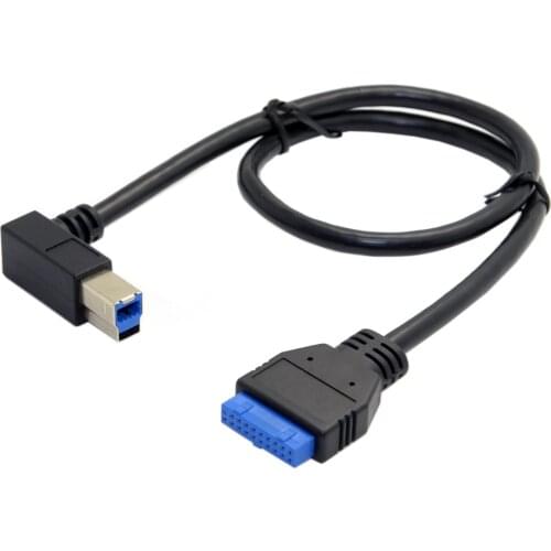 Qywo 50cm 90 Degree Left angled USB 3.0 B Type Male to USB3.0 Motherboard 19pin Header Cable