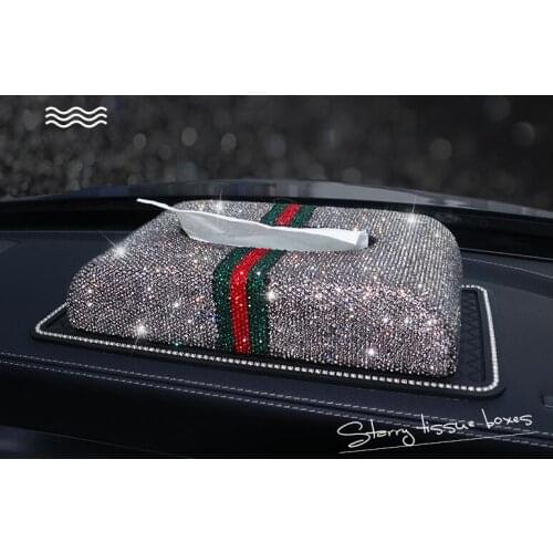 Luxury synthetic diamon leather tissue box black tissue box cute tissue box for car paper tissue storage PZJH051