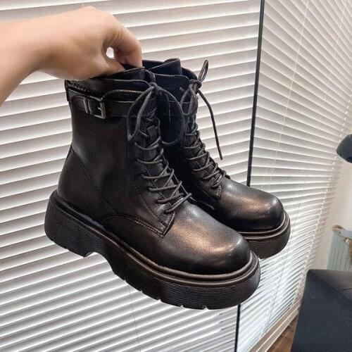 Luxury Designer 2021 New Womens Ankle Boots Women Leather Lace-Up Round Toe Lady Booties Autumn Winter Platform Shoes for Women