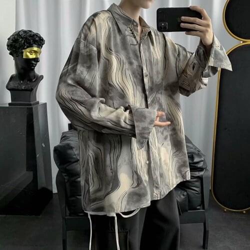 Long Sleeve Shirts Men Casual Loose Tie Dye Shirt Mens Jacket Oversized Cosy Streetwear Hip Hop Camisas Contrast Outwear Coat