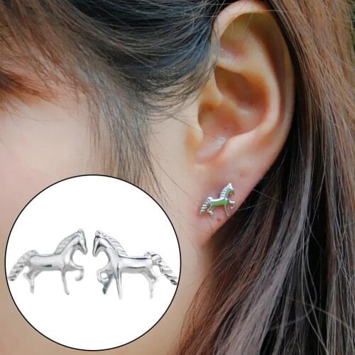 Fashion Women 3D Horse Silver Plated Animal Ear Stud Earrings Party Jewelry Gift