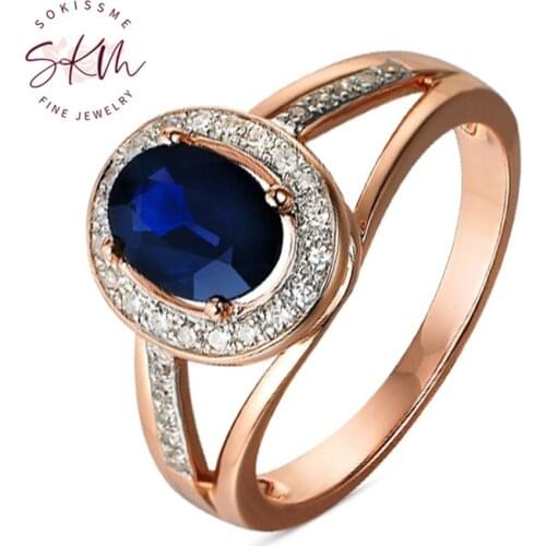 SKM Vintage sapphire rings for women 14k 18k rose gold oval designer Promise Luxury Fine Jewelry