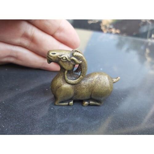 Statue antique Pure brass bronze statue meditation copper seat sheep ram brass tea ornament meditation