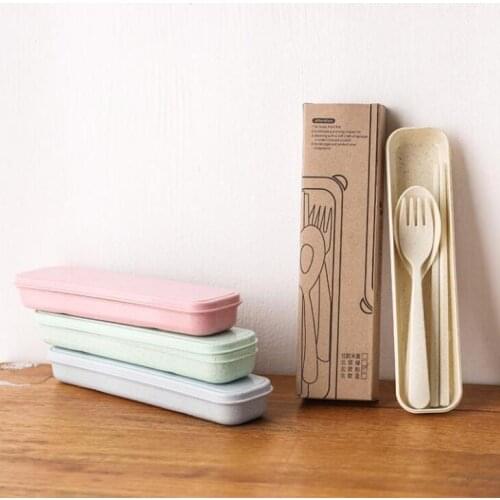 Health Environmental Wheat Platycodon Straw Cutlery Set Portable Camping Tableware Spoon Fork Chopsticks LX2483