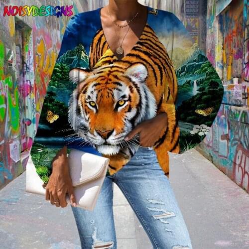 NOISYDESIGNS 3d Forest Tiger Print Women Blouse Temperament Ladies Tops Animals Print Casual Loose Chiffon For Female S-4XXL