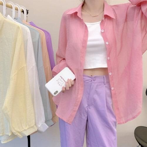 Korean Style Loose -Fitting Thin Long Sleeve Shirt Women 's Outdoor All -Matching Western Style Sun Protection Shirt Shirt Coat