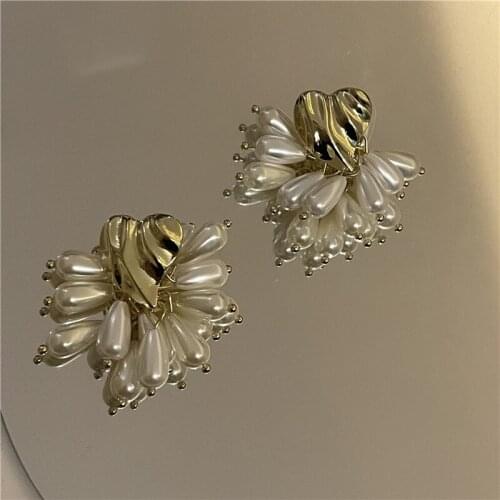 Origin Summer Unique Design Irregular Love Heart Dangle Earring for Women Connect Waterdrops Simulation Pearl Earring Jewelry