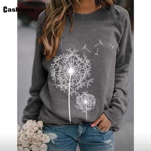 2020 European and American style Sweatshirts Women Long Sleeve Autumn Casual Tops Dandelion Print Shirt Plus size Femme Clothes