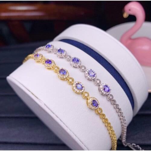 Shilovem 925 silver sterling real natural tanzanite chain Bracelets trendy fine Jewelry women new gift 3*4mm dl0304882agts
