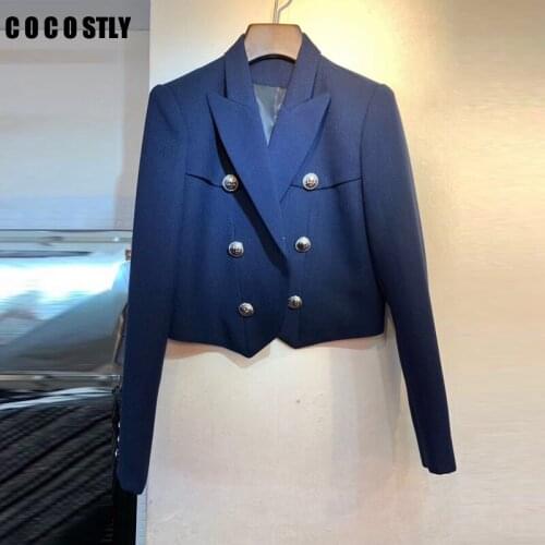 2019 autumn vintage elegant bouble breasted blazer long sleeve outwear short suit office lady notched casual slim business