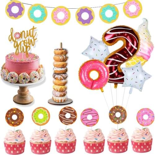 1set Ice Cream Donut Balloons 42inch Number Foil Birthday Balloon for Birthday Anniversary Baby Shower Candy Bar Party Decor