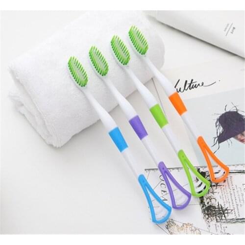 1pc 2 In 1 Soft Hair Toothbrush Tongue Scraper Tongue Brush Cleaner Oral Cleaning Tongue Toothbrush Brush Adults Oral Care
