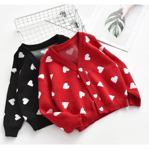 2020 New Baby Boys Girls Love Pattern Sweaters Cardigan V-neck Buttons Jacket Kids Sweaters Autumn Clothes Kids Winter Knitted