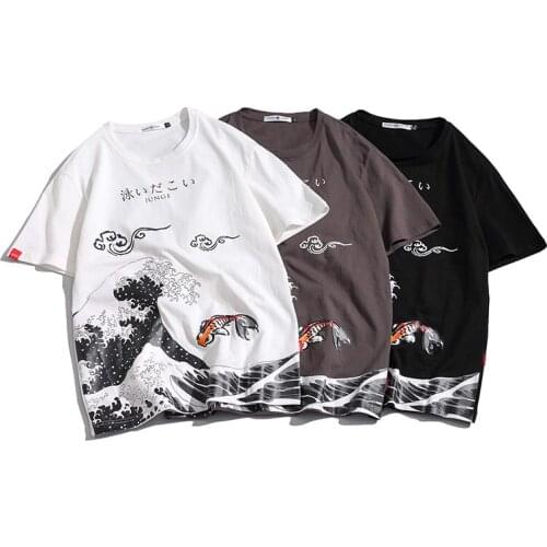 2021 New Men And Women Casual Short Sleeve Chinese Style Lucky Cloud Crane Print Japanese Loose Pure Cotton T-Shirts Size M-5XL