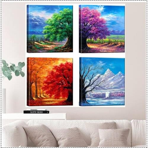 4 Seasons Modern Landscape 4 pieces Diy diamond painting 5d cross stitch kits diamond embroidery full square round drillZP-987