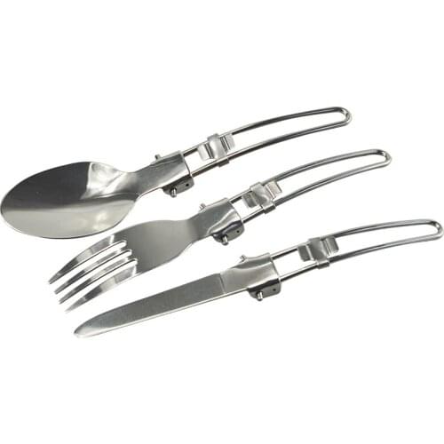Free Shipping Outdoor Camping Picnic Tableware Stainless Steel Folding Fork Knife and Spoon Utensilios