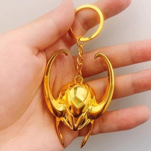 High Polished Gold Color Charm Loki Helmet Mask Keychain Men Women Trend Punk Waist Ornaments