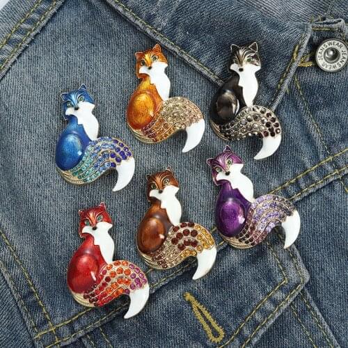 6Colors Fox Brooch Rhinestone Animal Corsage Lapel Pin Scarf Bag Clothes Colorful Glaze Jewelry Gift for Women Friends Children