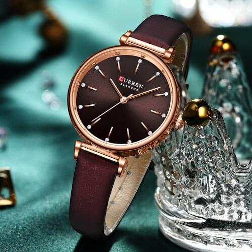 Vintage Leather Strap Ladies Watches CURREN Top Brand Watch New Elegant Women Fashion Analog Quartz Wristwatch Relogio Feminino
