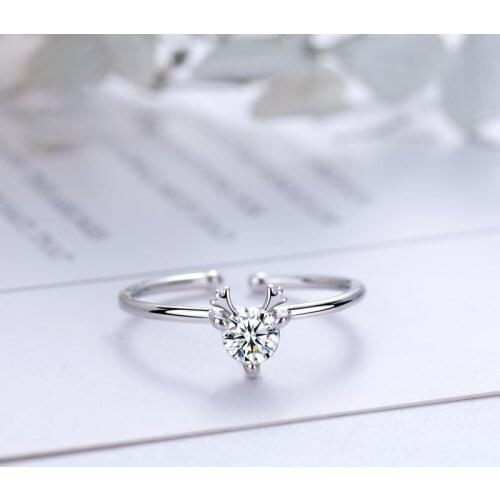 Personality Design Silver Plated Antler Ring Korean Charm Women CZ White Zircon Ring Elegant Bride Wedding Engagement Jewelry