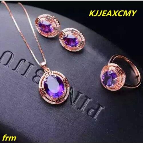 KJJEAXCMY Fine jewelry, 925 Sterling Silver Inlay Purple Crystal Ring Pendant female models set of 3