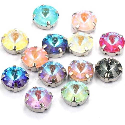 Mocha Series MI Round Rivoli Shape Crystal K9 Glass Sew on Rhinestones with Silver Claw Stones for Clothing Decoration Jewelry