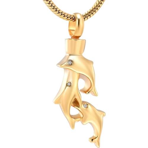 Cute Three Dolphins Together Cremation Jewelry Stainless Steel Pet Memorial Urn Necklace Ashes Holder Keepsake Pendant