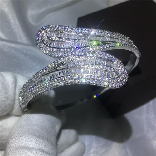 Fashion 5A cubic zirconia T stone Baguette bracelet Big shinning bangle White Gold Filled womens accessaries