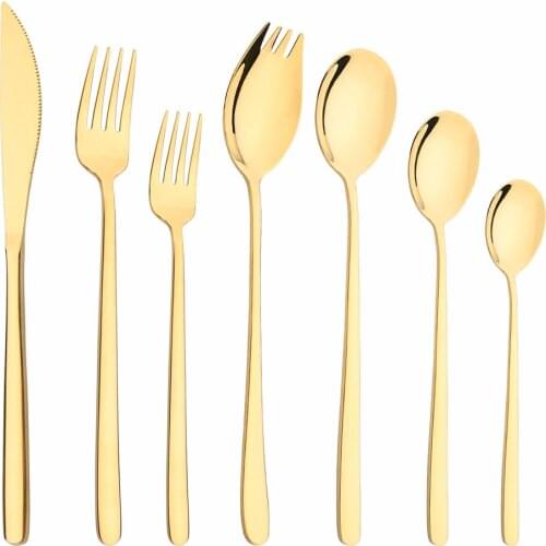 Mirror Korean Style 18/10 Dinnerware Set Stainless Steel Tableware Set Knife Fork Dessert Spoon Silverware Food Safe Cutlery Set