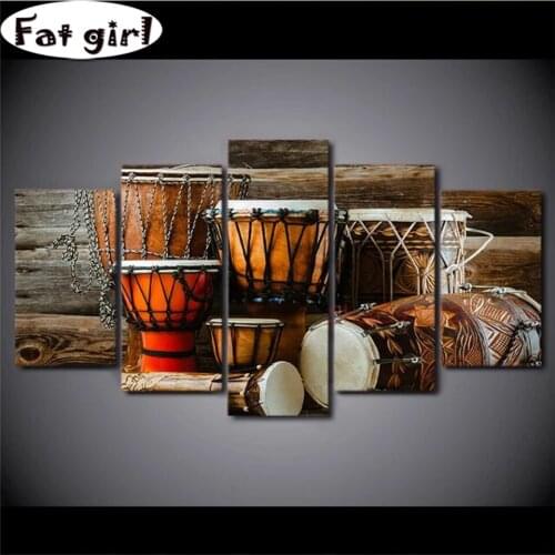 Wall Hanging Diamond Painting 5 Panel Music Instrument Drum 5D Diy Mosaic Full Square Round Drill Embroidery Cross Stitch Decor