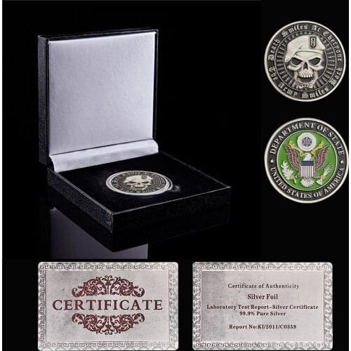 US Department of State Military Challenge Commemorative Coin Warrior Skull Head Honor Coins Collection W/ Box Storage