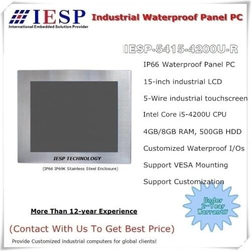Full IP66 stainless steel panel PC, 15-inch LCD, i5-4200U CPU, 4GB DDR3L RAM ,256GB SSD, IP65 / IP66 waterproof panel pc