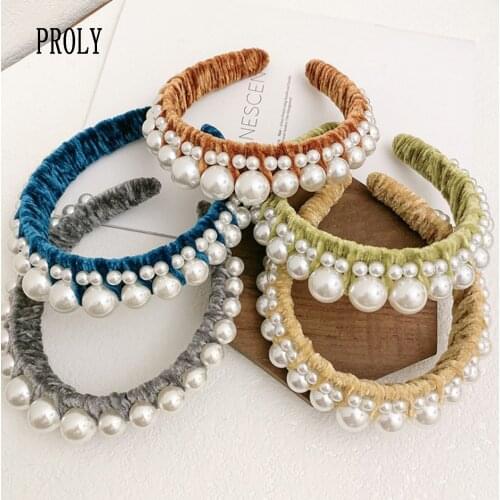 PROLY New Fashion Women Hairband Hand-wound Pleated Headband Velvet Turban Pearls Headwear Top Quality Hair Accessories